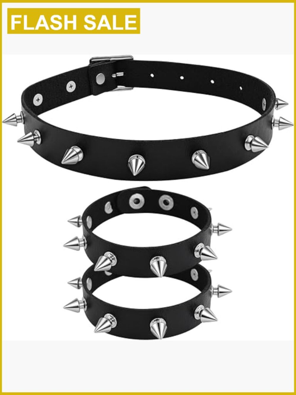 Gothic Punk Rivet Leather Choker and Bracelet Set Adjustable